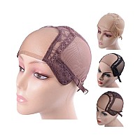 Yantaisiyu 4X4 Inch U Part Swiss Lace Wig Cap For Making Wigs With Adjustable Straps On The Back Glueless Hairnets Brown S