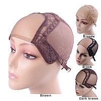 Yantaisiyu 4X4 Inch U Part Swiss Lace Wig Cap For Making Wigs With Adjustable Straps On The Back Glueless Hairnets Brown S