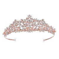 Sweetv Rose Gold Wedding Tiara For Women And Girls Pageant Tiara Headband Rhinestone Bridal Crown For Brides