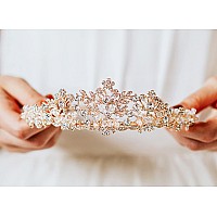 Sweetv Rose Gold Wedding Tiara For Women And Girls Pageant Tiara Headband Rhinestone Bridal Crown For Brides