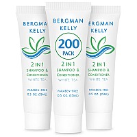 BERGMAN KELLY Hotel Shampoo and Conditioner 2in1 (0.5 Fl Oz, 200 PK, White Tea), Delight Your Guests with Revitalizing and Refreshing Travel Size Shampoo, Quality Mini Hotel Toiletries in Bulk