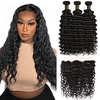 Brazilian Virgin Hair Deep Wave Bundles With Lace Frontal Unprocessed Virgin Human Hair Ear To Ear Lace Frontal With Bundles Cur