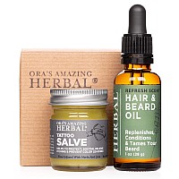 Tattoo Salve and Beard Oil Gift Set for Men with Tattoos and Beards, Tattoo Gifts, Made in The USA, Ora's Amazing Herbal (Tattoo Gift for Men)