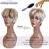 QUEENTAS Pixie Layered Short Blonde Wigs for White Black Women Synthetic Hair (Blonde Mixed Brown)