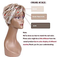 QUEENTAS Pixie Layered Short Blonde Wigs for White Black Women Synthetic Hair (Blonde Mixed Brown)