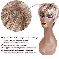 QUEENTAS Pixie Layered Short Blonde Wigs for White Black Women Synthetic Hair (Blonde Mixed Brown)