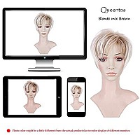 QUEENTAS Pixie Layered Short Blonde Wigs for White Black Women Synthetic Hair (Blonde Mixed Brown)