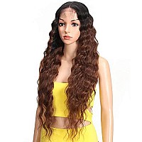 Joedir Lace Front Wigs 30 Long Wavy Synthetic Wigs Ombre Black To Brown For Women 130 Density Wigstt1B33