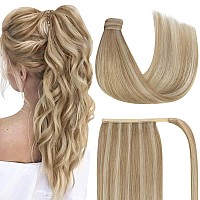 Ve Sunny Human Hair Ponytail Blonde Ponytail Extension Real Human Hair Light Blonde Mix Golden Blonde Real Hair Ponytail Extensi