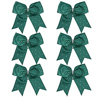 8 Jumbo Cheerleader Bows With Bling Fling Rhinestones Ponytail Holder Cheerleading Bows Hair Tie 6 Pcs College Forest Green