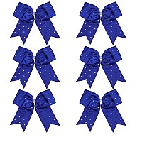 8 Inch Jumbo Cheerleader Bows With Bling Fling Rhinestones Ponytail Holder Cheerleading Bows Hair Tie 6 Pcs College Royal Blue