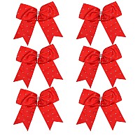 8 Inch Jumbo Cheerleader Bows With Bling Fling Rhinestones Ponytail Holder Cheerleading Bows Hair Tie 6 Pcs College Red