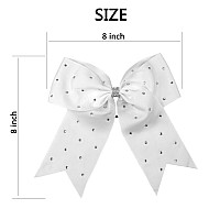 8 Inch Jumbo Cheerleader Bows With Bling Fling Rhinestones Ponytail Holder Cheerleading Bows Hair Tie 6 Pcs College Shocking Ho