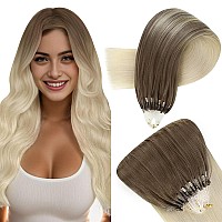 Easyouth Blonde Micro Beads Hair Extensions Micro Ring Hair Extensions Real Human Hair Ombre Ash Brown Fading To Platinum Blonde