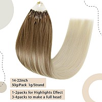 Easyouth Blonde Micro Beads Hair Extensions Micro Ring Hair Extensions Real Human Hair Ombre Ash Brown Fading To Platinum Blonde