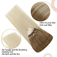 Easyouth Blonde Micro Beads Hair Extensions Micro Ring Hair Extensions Real Human Hair Ombre Ash Brown Fading To Platinum Blonde