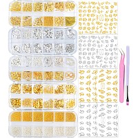 Edittime 5 Boxes Gold Silver Metal Nail 3D Punk Studs Star Moon Heart Triangle Square Rivet Gems Nail Art Jewels With A Curved