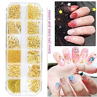 Edittime 5 Boxes Gold Silver Metal Nail 3D Punk Studs Star Moon Heart Triangle Square Rivet Gems Nail Art Jewels With A Curved