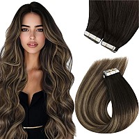 Sunny Hair Black Tape In Extensions Ombre Hair Extensions Tape In 14Inch For Short Hair Tape In Human Hair Extensions Natural Bl