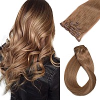 Human Hair Clip in Hair Extensions, Golden Brown 22 Inch 7pcs Double Weft Real Human Hair Extensions Clip ins 70G Hair Extensions for White Women,Silky Straight Remy Human Hair Extensions Full Head