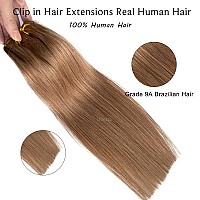 Human Hair Clip in Hair Extensions, Golden Brown 22 Inch 7pcs Double Weft Real Human Hair Extensions Clip ins 70G Hair Extensions for White Women,Silky Straight Remy Human Hair Extensions Full Head