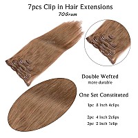 Human Hair Clip in Hair Extensions, Golden Brown 22 Inch 7pcs Double Weft Real Human Hair Extensions Clip ins 70G Hair Extensions for White Women,Silky Straight Remy Human Hair Extensions Full Head