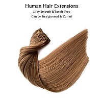 Human Hair Clip in Hair Extensions, Golden Brown 22 Inch 7pcs Double Weft Real Human Hair Extensions Clip ins 70G Hair Extensions for White Women,Silky Straight Remy Human Hair Extensions Full Head