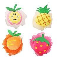 Rocutus 4Pcs Child Bath Shower Sponge Pouf Loofahs Mesh Brush Shower Ball Cute Bath Flower With Hooks For Travel Mixed 1