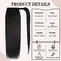 14 Inch Ponytail Extension Human Hair 70G 1B Natural Black 100 Remy Human Hair Ponytail Long Straight Wrap Around Ponytail Hum