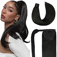 20 Human Hair Ponytail Extensions 95G 1B Natural Black 100 Remy Human Hair Wrap Around Long Ponytail Clip In Hair Extensions