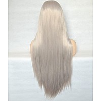 Bluple Silver Blonde Straight Lace Front Wigs Trendy Long Half Hand Tied Wig For Women Heat Resistant Synthetic Hair 22 Inches