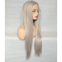 Bluple Silver Blonde Straight Lace Front Wigs Trendy Long Half Hand Tied Wig For Women Heat Resistant Synthetic Hair 22 Inches