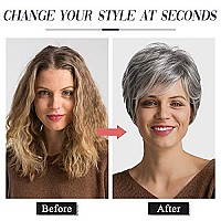 EMMOR Short Grey Human Hair Wigs for Women Natural Pixie Cut Wig, Daily Hair