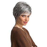 EMMOR Short Grey Human Hair Wigs for Women Natural Pixie Cut Wig, Daily Hair