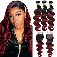 Kapelli Hair 10A Ombre Brazilian Human Hair With Closure 12 14 1612 Brazilian Human Hair 3 Bundles With Closure Brazilian Bod