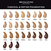 Makeup Revolution Conceal & Define Foundation, Cream Foundation Makeup, Full Coverage, For Dark Skin Tones, Vegan & Cruelty-Free, F16, 23ml