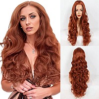 Xiweiya Copper Red Hair Long Body Wavy Free Part Wigs Natural Hairline Brown Red Synthetic Lace Front Wigs Heat Resistant Christ