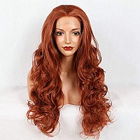 Xiweiya Copper Red Hair Long Body Wavy Free Part Wigs Natural Hairline Brown Red Synthetic Lace Front Wigs Heat Resistant Christ