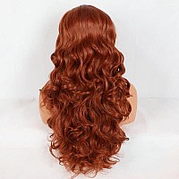 Xiweiya Copper Red Hair Long Body Wavy Free Part Wigs Natural Hairline Brown Red Synthetic Lace Front Wigs Heat Resistant Christ