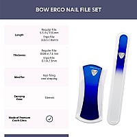 Glass Nail File Manicure Set 2Pc Blue Ergonomic Comfort Grip Bow Ergofile For Gentle Efficient Filing Nail Care Tools By Bon