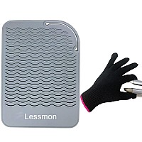 Flat Iron Travel Mat, Curling Iron Counter Protector with Heat Resistant Glove for Curling Irons, Hair Straightener, Flat Irons and Hair Styling Tools, 9? x 6.5?, Gray by Lessmon