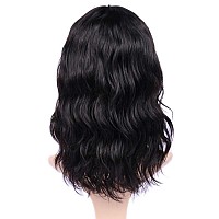 Wignee Womens Natural Black 12 Inch Wavy Human Hair Wig With Bangs