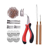 200pcs Micro Silicone Rings Hair Extensions Kit I-tip Hair Pliers Micro Pulling Hook Needle Loop Threader and Micro Silicone Links (Light Brown)