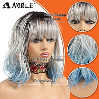 Noble Blue Wig With Bangs Short Bob Curly Wigs For White Women Colorful Wavy Bob Wigs With Air Bangs Heat Resistant Synthetic Si