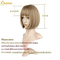 Queentas Short Blonde Bob Wig With Air Bangs Chin Length Short Bob Wig Heat Resistant Synthetic For Women With Wig Cap (Hazelnut Color#73)