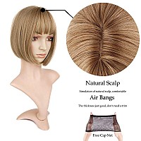 Queentas Short Blonde Bob Wig With Air Bangs Chin Length Short Bob Wig Heat Resistant Synthetic For Women With Wig Cap (Hazelnut Color#73)