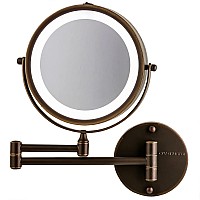 Ovente 7 Lighted Wall Mount Makeup Mirror 1X 7X Magnification Battery Powered Glow Cosmetic Light Up Spinning 360Degree