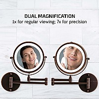 Ovente 7 Lighted Wall Mount Makeup Mirror 1X 7X Magnification Battery Powered Glow Cosmetic Light Up Spinning 360Degree