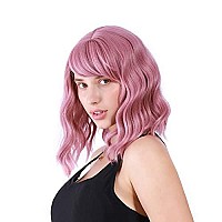 VCKOVCKO Pastel Wavy Wig With Air Bangs Women's Short Bob Purple Pink Curly Shoulder Length Bob Synthetic Daily Use Colorful Cosplay Wig for Girls (12