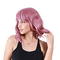 VCKOVCKO Pastel Wavy Wig With Air Bangs Women's Short Bob Purple Pink Curly Shoulder Length Bob Synthetic Daily Use Colorful Cosplay Wig for Girls (12